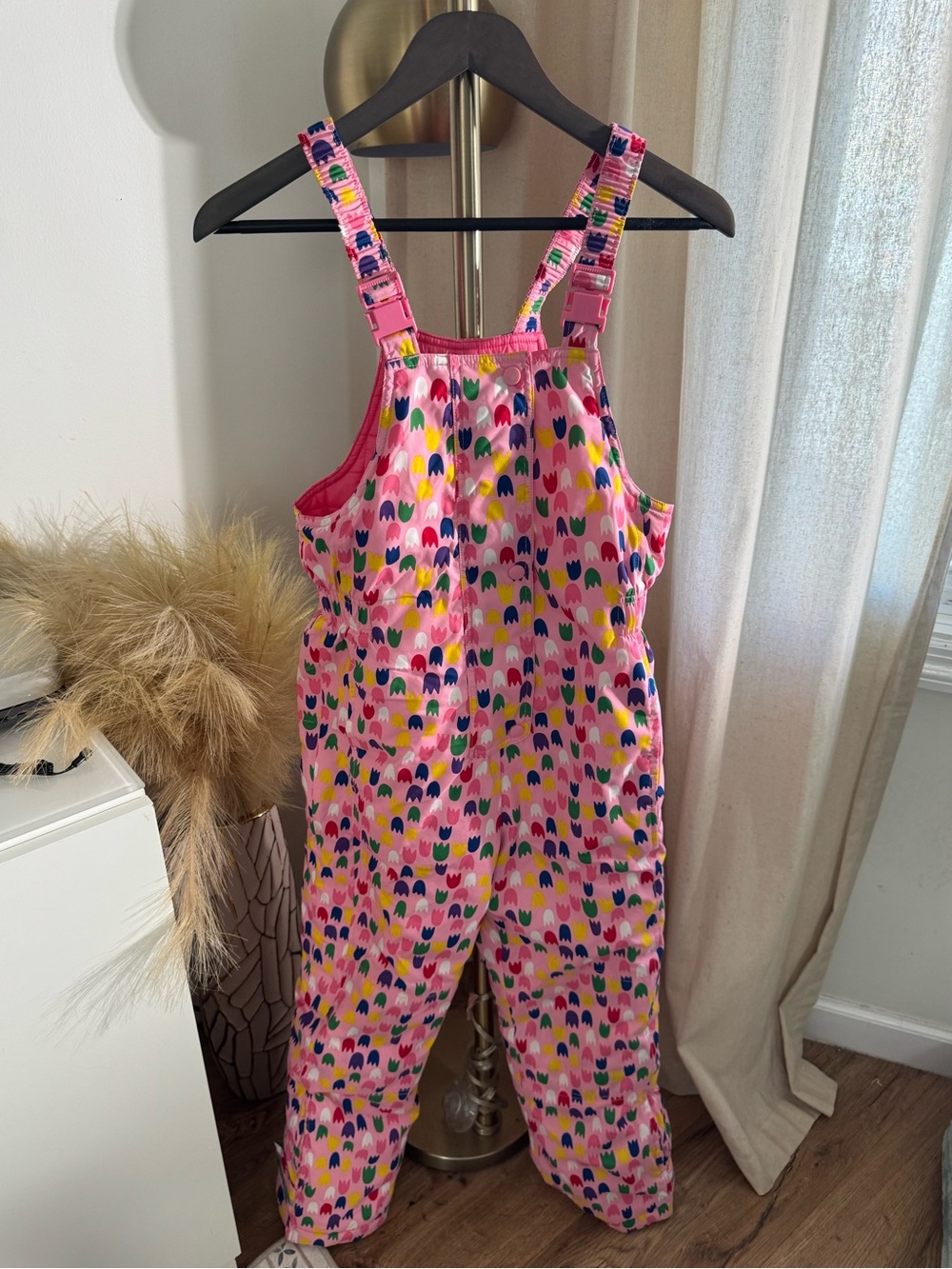 Hanna Andersson Kids Pink Tulip Waterproof Insulated Snow Bib Overalls - Picture 2 of 9